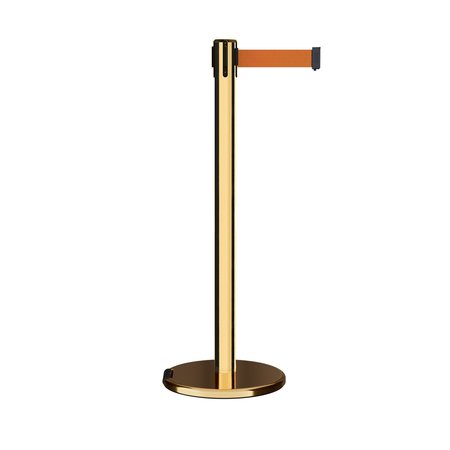 MONTOUR LINE Retractable Belt Rolling Stanchion, 2.5ft Pol.Brass Post  7.5ft Orange ME630-PB-OR-75